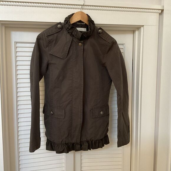 Banana Republic Women's Jacket Full Zip Front Ruffled Neck Bottom, Belt Loops, S - Picture 4 of 14